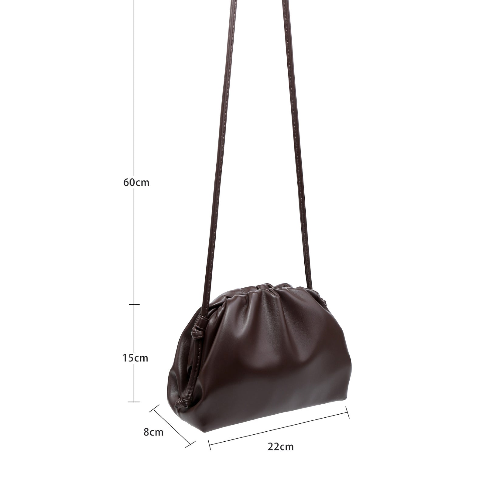 PU leather ruched solid crossbody handbag size chart 1
